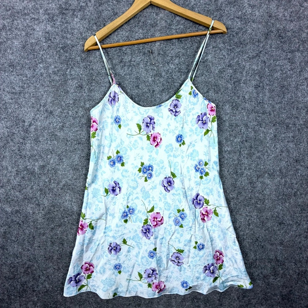 Private Luxuries Nightgown Womens White Floral Chemise Slip Spaghetti Straps
